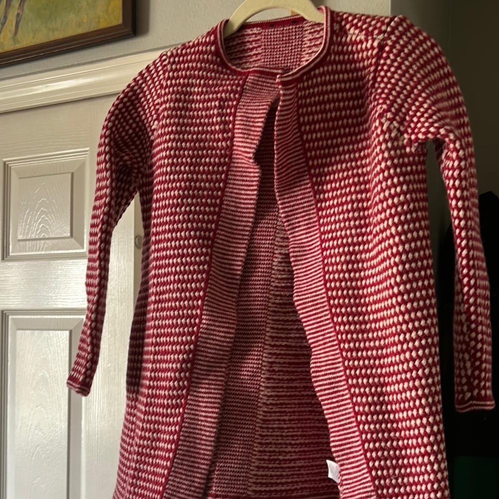 Red and White Knit Cardigan